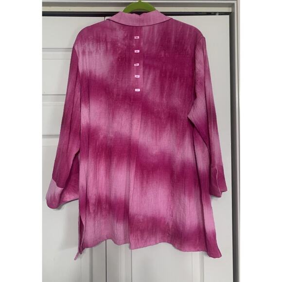 Ali Miles Pink Tie Dye Cool Buttons Button Up Tunic Top 1X - Picture 6 of 8